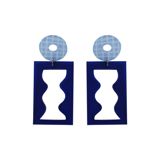 dark and light blue dangly perspex earrings